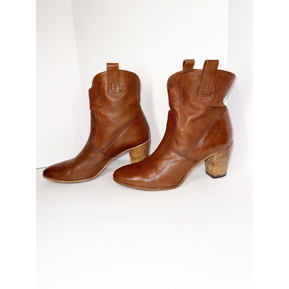 Alberto Fermani Ankle Boots Leather Bootie Brown Western Boho Block Heel 38/8.5 - Picture 1 of 14